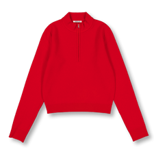 Auralee Smooth Fulled Wool Knit Half Zip P/O - Red