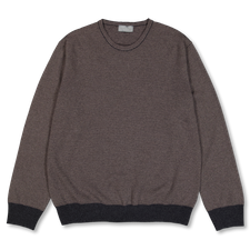 Margaret Howell Feeder Stripe Crew - Taupe / Charcoal
