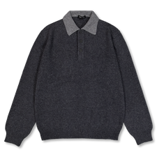Evan Kinori                                        Knit Polo - Charcoal Light Grey